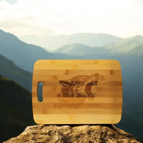 Cutting Board - Supper is Coming 14''x9.5''x.5'' Bamboo {3}
