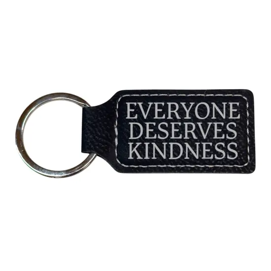 Keychain - Rectangle -Everyone Deserves Kindness - Leather Black/Silver {1}