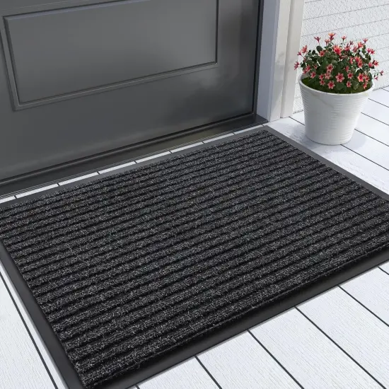 Front Door Mat Outdoor Indoor Entrance, 100% Waterproof All-Season All Weather Doormat, Welcome Matt Outside Entry, Non Slip, Low Profile, Heavy Duty Patio Porch Floor Mat,29.5 x 17,Black Grey {1}