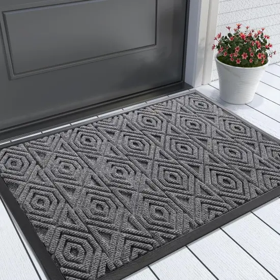 Door Mat, Outdoor Indoor Entrance Welcome Mat, Heavy Duty Entry Front Doormat, Stain & Fade Resistant, Low Profile, Sturdy Rubber, Easy Clean Patio, Waterproof, 29.5 x 17, Gray {1}