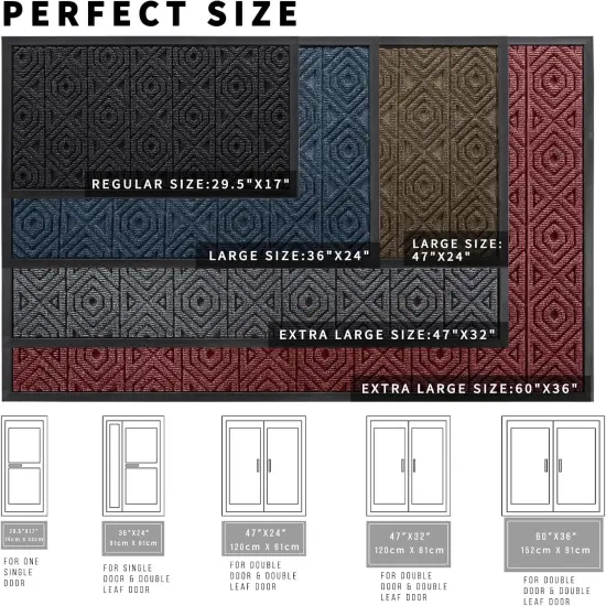 Door Mat, Outdoor Indoor Entrance Welcome Mat, Heavy Entry Front Door Mat, Stain & Fade Resistant, Low Profile, Sturdy Rubber, Easy Clean Patio Floor Mat, Waterproof, 29.5 x 17, Blue {3}