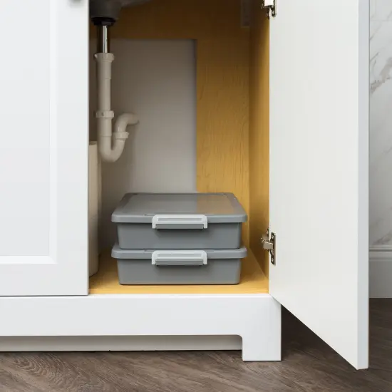 IRIS USA 6 Qt. Plastic Storage Bins with Lids, 2 Pack, Flat Storage Container, Secure Latches, Stackable, Gray {2}