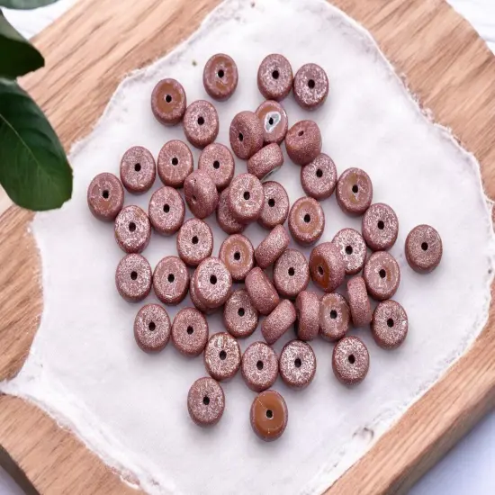 *50* 6x3mm Metallic Pink Washed Etched Alloy Orange Heishi Beads {3}