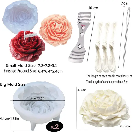 Large&Small Peony Flower Silicone Soap Molds 3PCS Peony Silicone {2}