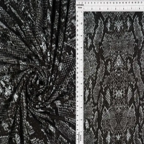 Snake Skin Print DTY Brushed Knit Fabric 1 Yard Soft Stretch Lightweight 58/60" Wide GREY {1}