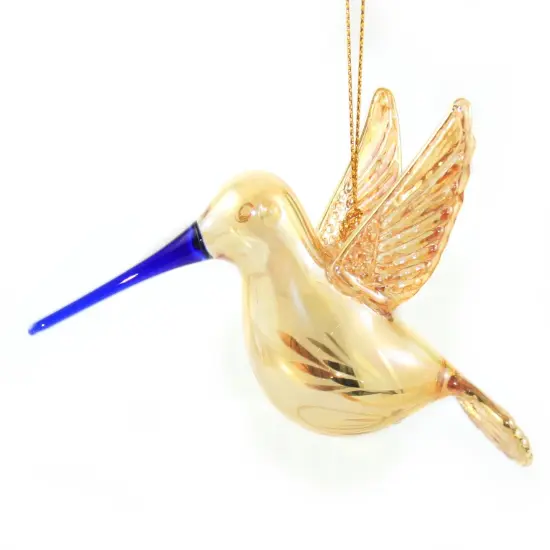Gold Etched Glass Hummingbird Ornament - Golden {4}
