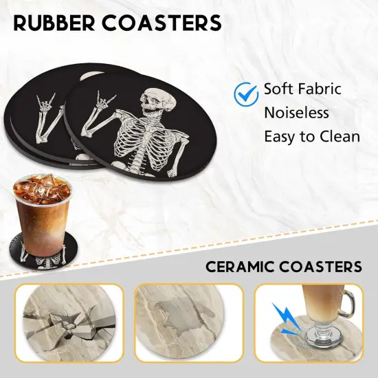 6 Pack- Coasters for Drinks Coffee Table, Skeleton Funny Black Silicone {5}