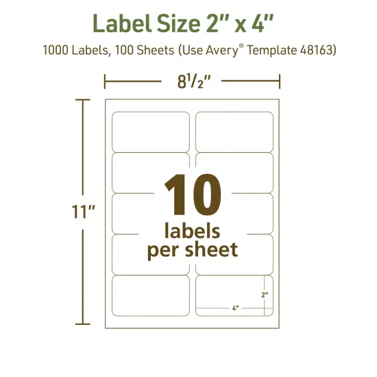 Avery EcoFriendly Recycled Shipping Labels, 2" x 4", White, Permanent Adhesive, Laser & Inkjet Printers, 1,000 Printable Labels (48163) {5}