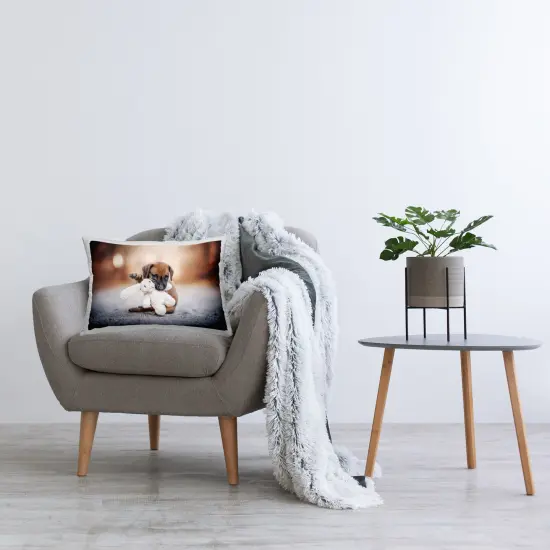 Puppy with Stuffed Bunny Design by Natalie Grosse Throw Pillow  {2}