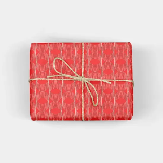 Fine Line Circle Pattern Red Gift Wrap {1}