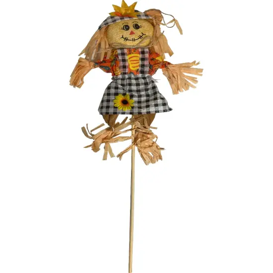 Plaid Dress Girl Scarecrow Yard Stick Ornament Decoration {1}