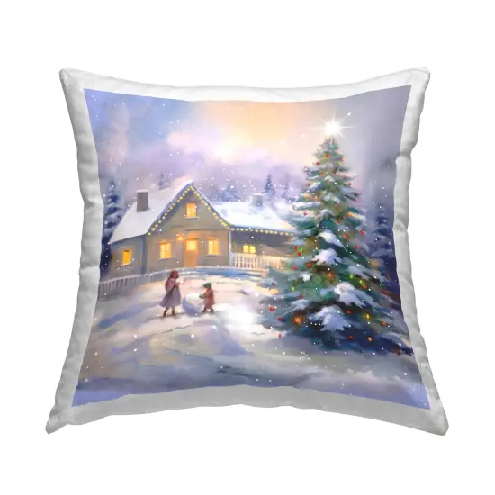 Kids Making Snowman Design by Enrico McGarrigle Throw Pillow  {1}