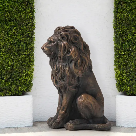 Set of 2 20.75"H Bronze/Black MGO Guardian Sitting Lion Statue 2pcs-20.5"H Bronze {5}
