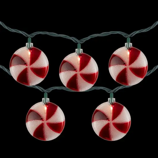 Northlight 10 Count Peppermint Candy Christmas Light Set, 6ft Green Wire Red {5}