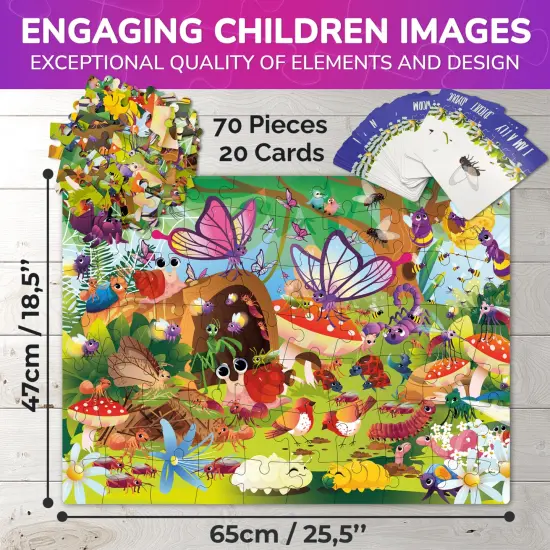 70 Pcs Search and Find Riddle Puzzles with Cards for Kids | Bugs {5}