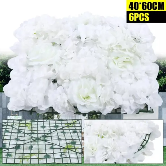 Artificial Silk Rose White Flower Wall Backdrop Fake Flowers Wall Panels Decor {4}