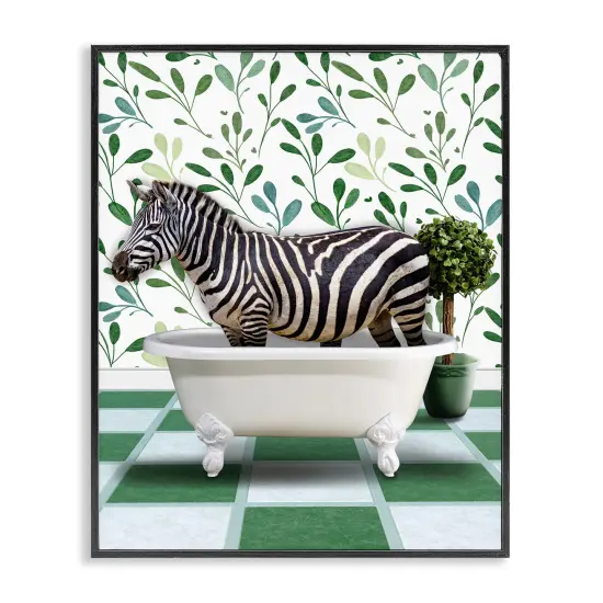 Stupell Industries Zebra in Green Bathroom Framed Giclee Wall Art Design by Marcus Prime {1}