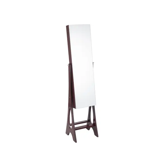 Freestanding Jewelry Cabinet Armoire Organizer with Bevel Edge Mirror Brown {9}