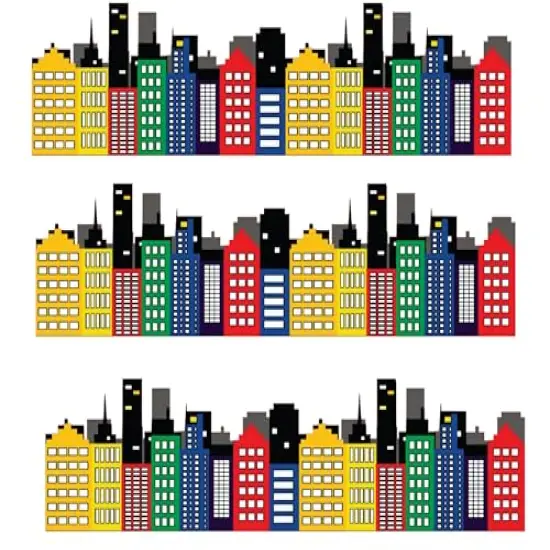 Colorfull City skyline Super Hero Skyline Edible Cake Border 2.5x10 inchs {1}