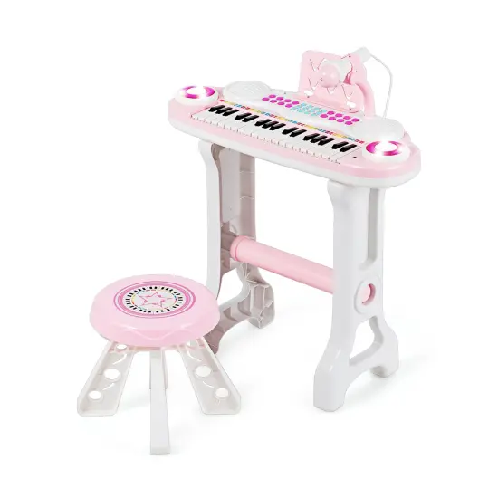 37-Key Kids Electronic Piano Keyboard Play-set with Microphone and Fun Flash Light Pink {8}