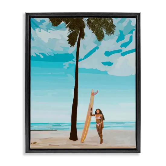 Stupell Industries Tropical Beach Day Girl Framed Floater Canvas Wall Art Design by Amelia Noyes {1}