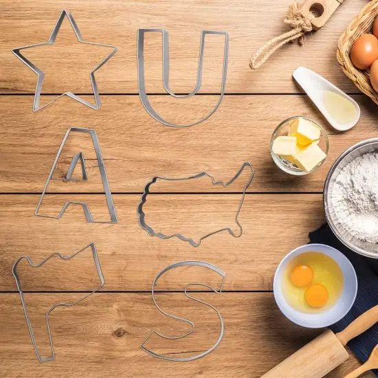 6-Piece Patriotic Metal Cookie Cutter Set - USA, Flag & Map {9}