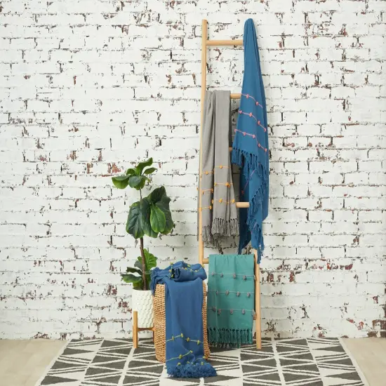 50" x 60" Tabb Indigo & Citron Handcrafted Textured Tufts Throw Blanket {4}