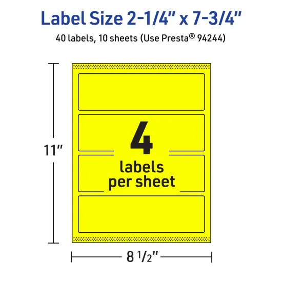 Avery Neon Yellow Paper Labels, 2.25" x 7.75" Rectangle {5}