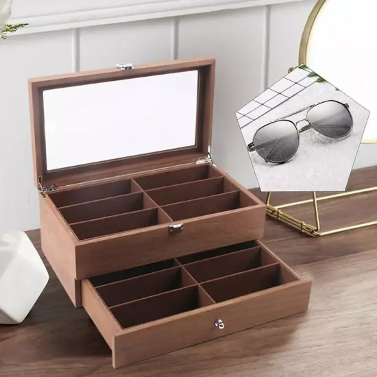 12 Slot Eyeglass Sunglasses Glasses Case Wood Storage Display Organizer Box {4}