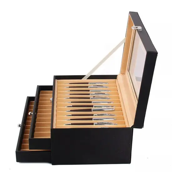 36 Slot Fountain Pen Holder Leather Display Case Organizer Collector Storage Box {2}