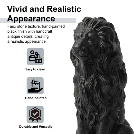 Set of 2 27.75"H Oversized MGO Guardian Sitting Lion Garden Statue 2pcs-27.75"H Black {11}