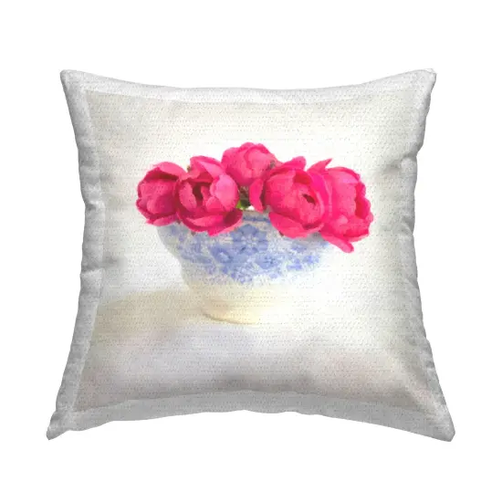 Roses in White Pottery Design by GraffiTee Studios Outdoor Printed Pillow  {1}