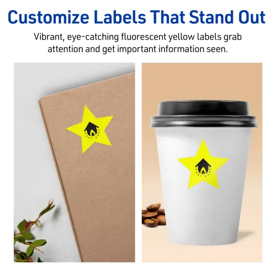 Avery Neon Yellow Paper Labels, 2-1/4" x 2-3/8" Star {3}