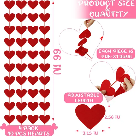 40PCS Valentines Day Decor, Red Heart Banner with Felt Hearts, Hanging Valentines Day Decoration Indoor Outdoor Valentine's Day Party Banner for Wall Fireplace Office Home Decor {5}