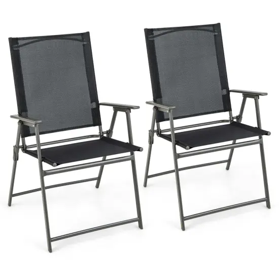 Costway 2pcs Patio Folding Portable Dining Chairs Metal Frame Armrests Garden Outdoor Black/Gray/White {7}
