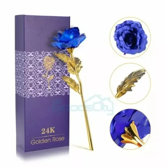 Gold Plated Blue Rose Flower 24K Gold foil For Valentine's Day Gift Luxury Gift {1}