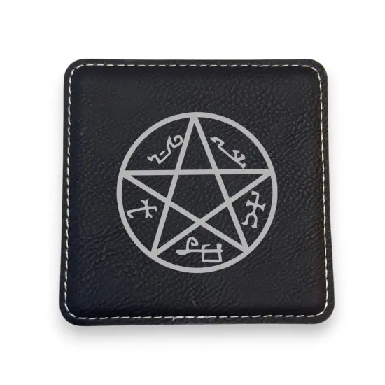 Coaster - Demon Trap - SET OF 2 - Leather or Stitched Cork Black/Silver {1}