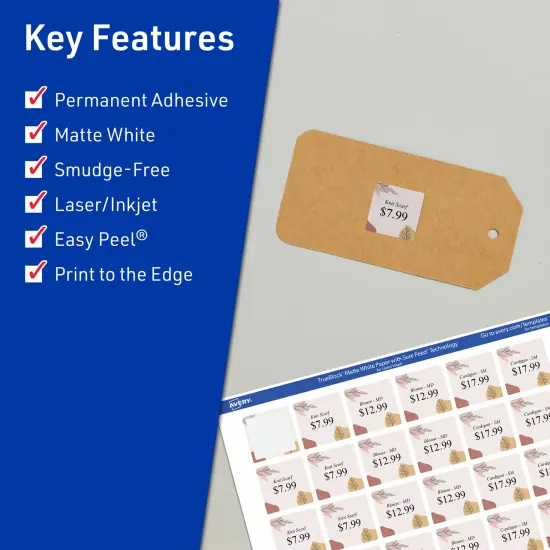 Avery TrueBlock Matte White Paper Labels,1-1/2" x 1-1/2" Square {2}