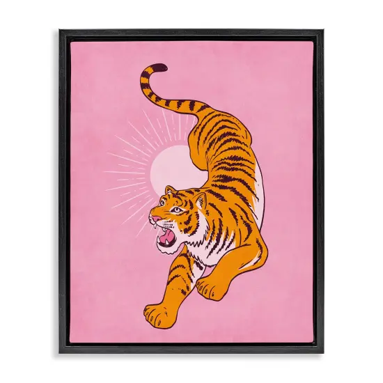 Stupell Industries Preppy Roaring Tiger Framed Floater Canvas Wall Art Design by Nataly White {6}
