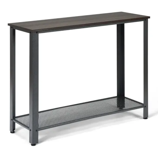 Metal Frame Wood Console Sofa Table with Storage Shelf Black {8}