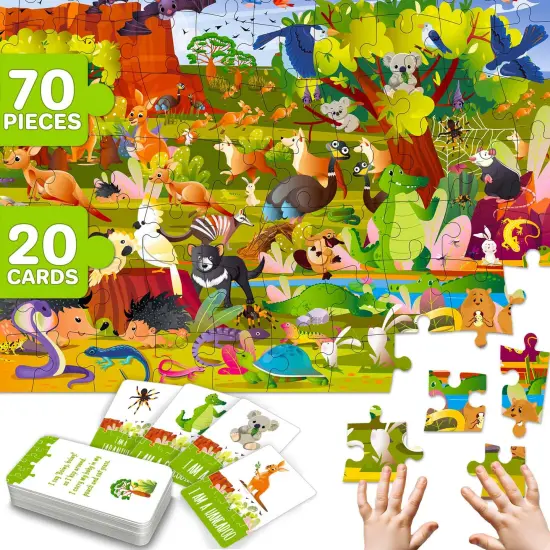 70 Pcs Search and Find Riddle Puzzles with Cards for Kids | Australia {1}