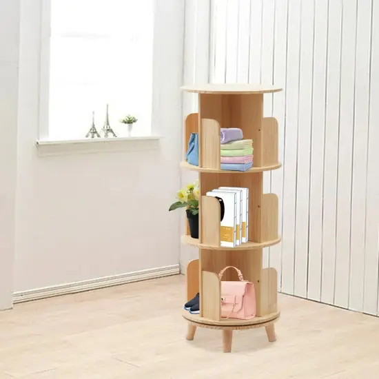 3 Tiers Rotating Bookshelf Organizer Display Rack Storage Shelf Floor Standing {2}
