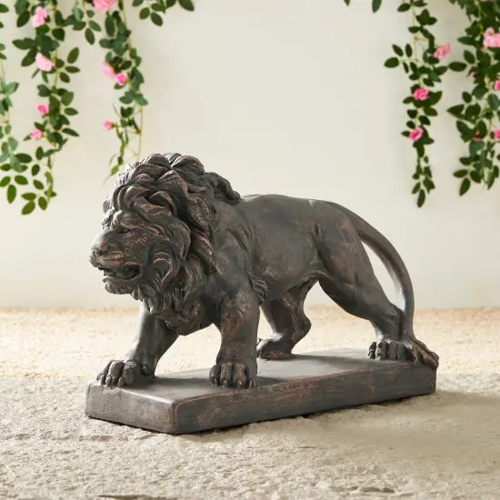 Set of 2 24.5"L MGO Bronze/Black Walking Lion Garden Statue 2pcs-24.5"L Bronze {10}
