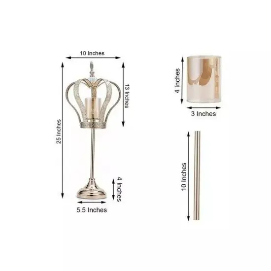 25-Inch tall Gold Metal Crown Stand Glass Votive Candle Holder Wedding Home {4}