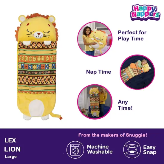 Happy Nappers: Pillow & Sleepy Sack: Large - Lion Lex - 66 x 30", 2-In-1: Plush Animal Opens Into Sleeping Bag, Soft Play & Nap Character, Kids 7+ {5}