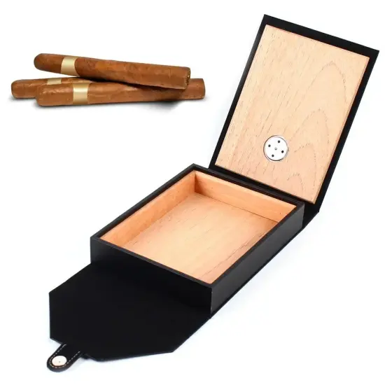 Portable Cigar Case Cedar Wood Leather Travel Humidor Storage Box 10-15 Cigars {1}