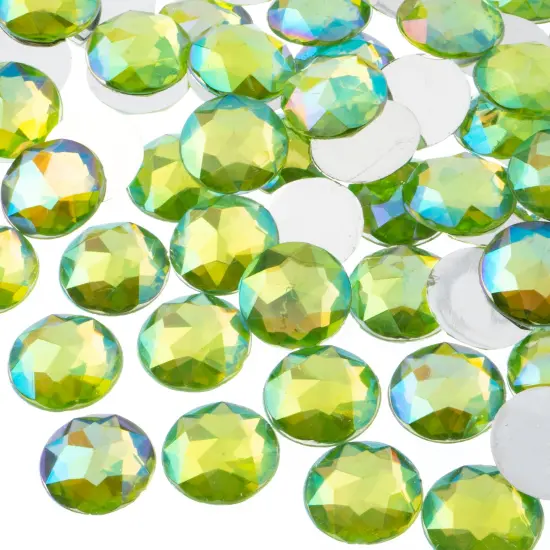 John Bead 16mm Round Acrylic Flat Back Rhinestones, 200pcs Peridot AB {1}