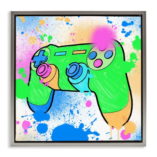 Stupell Industries Splattered Game Controller Framed Floater Canvas Wall Art Design by Marcus Prime {1}