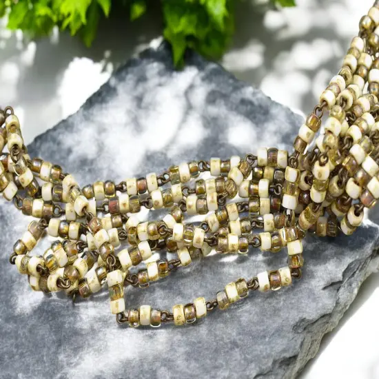 Czech Glass Tri-cut Beaded chain w/Antique Bronze {4}