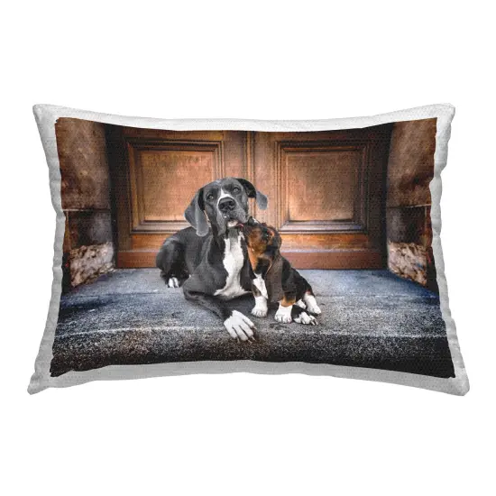 Hound & Puppy in City Design by Natalie Grosse Outdoor Printed Pillow  {1}
